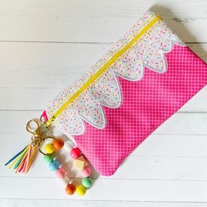Handmade ice cream sprinkle pink vegan leather clutch